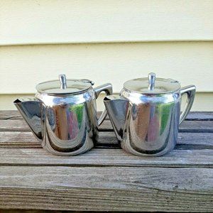 2 Vtg Individual Tea Pot Creamers 18-8 Stainless Steel 46370 Vollrath Flat Top